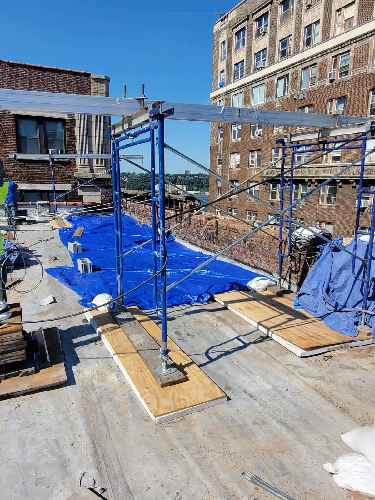 Facade restoration with scaffolding